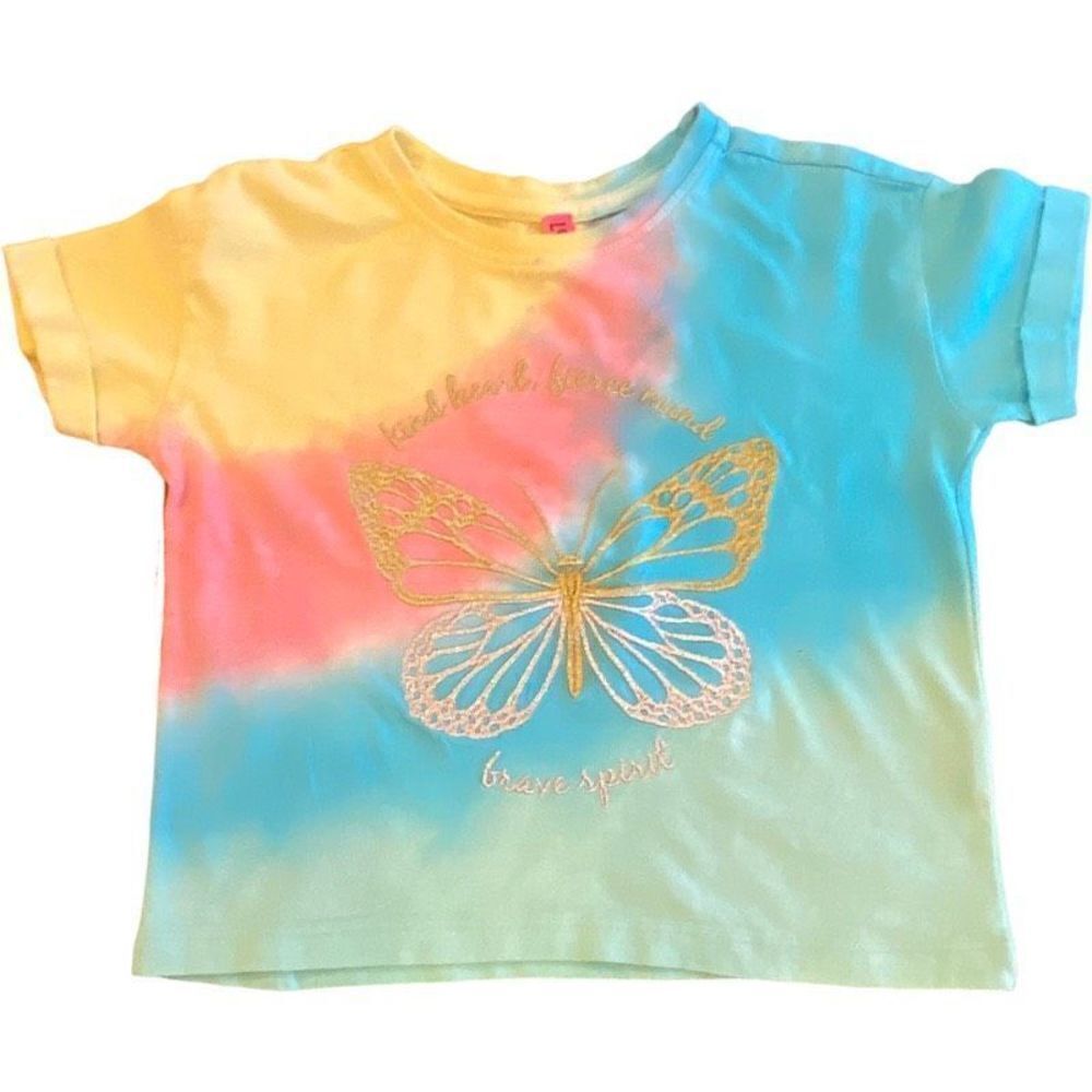 Love Peace Lip Gloss Tie Dye Butterfly Short Sleeve Rainbow Tee Toddler Size 4